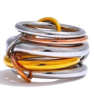 Stainless Steel Stackable Ring Set Connected Three Color Tri-Color Gold Plated